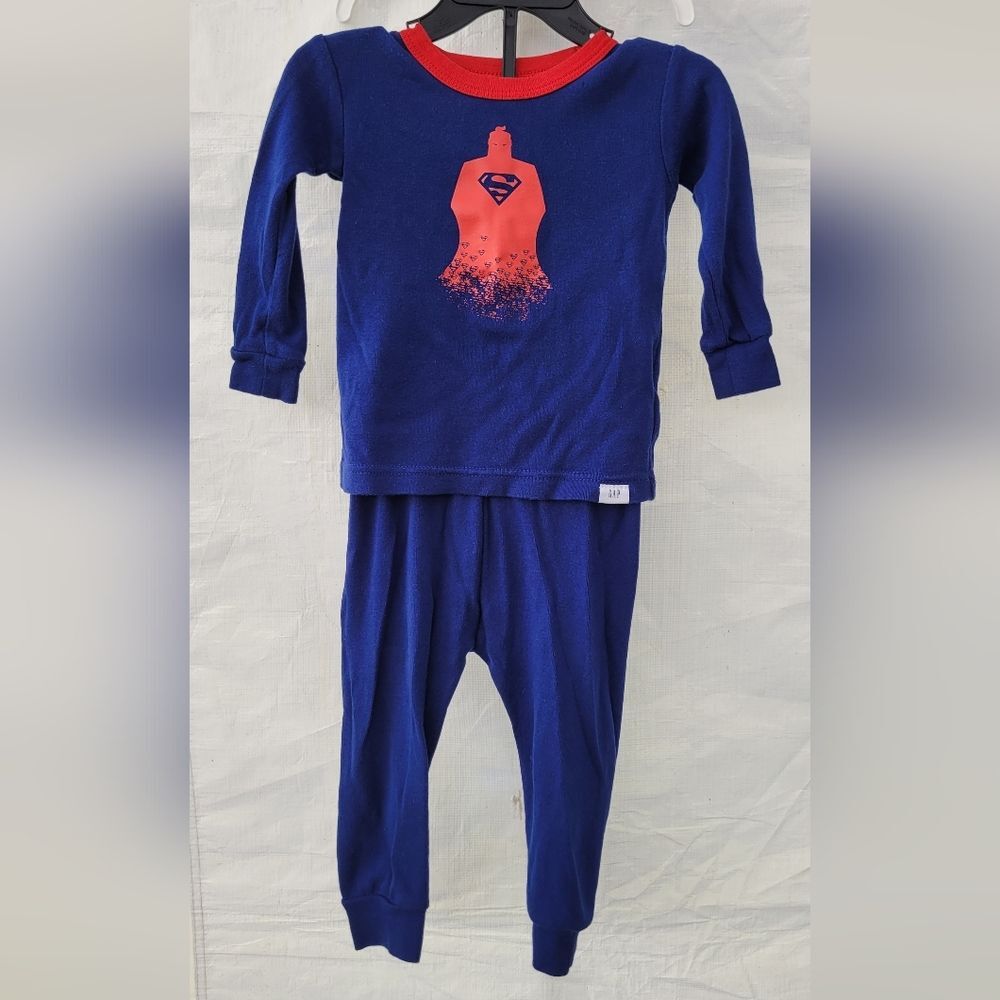 GAP DC Size 12-18 Months Blue Red Organic Cotton Superman Pajama Set